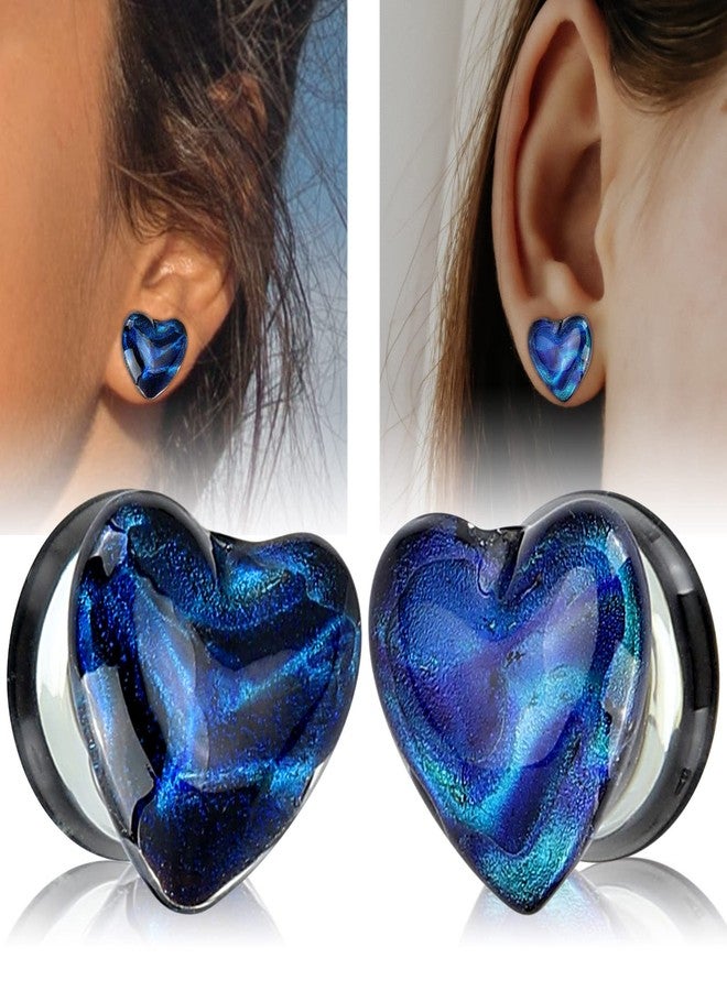 Qmcandy 2pcs Glass Heart Shaped Ear Tunnels Ear Stretcher Expander Piercing Gauges 12mm, blue - Image 4